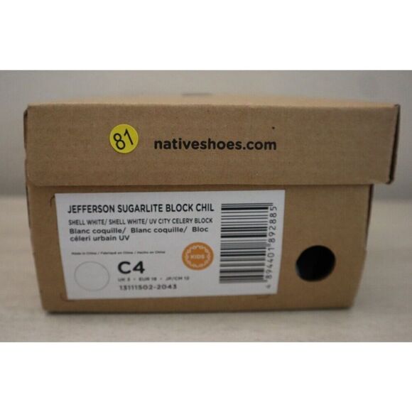 Native Toddler Kids Sz C4 White Jefferson Sugarlite Block Slip-On Shoes - Picture 10 of 10